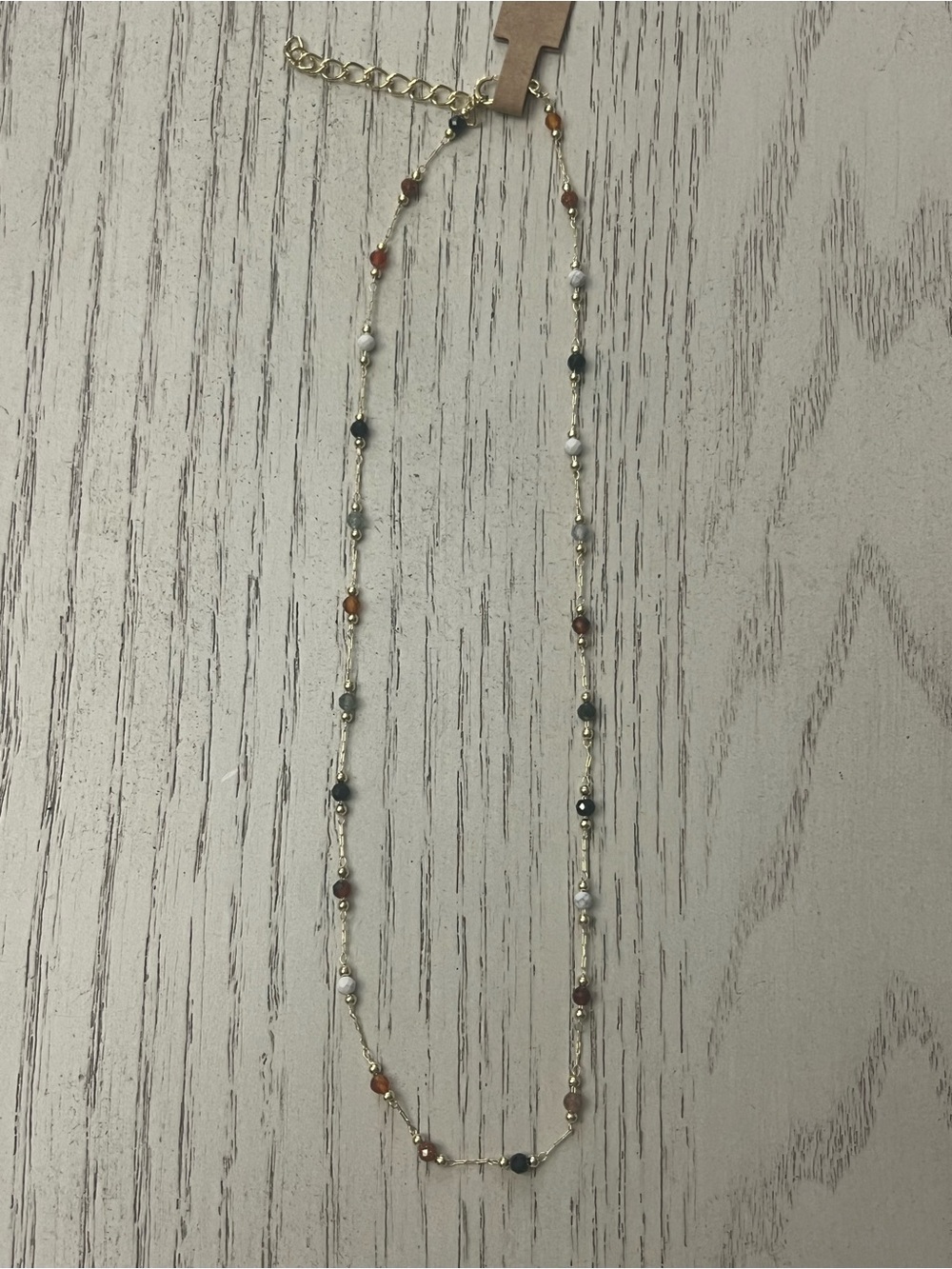 April Sunrise Multicolor Beaded Gold Tone Necklace w/ Jewelry Pouch